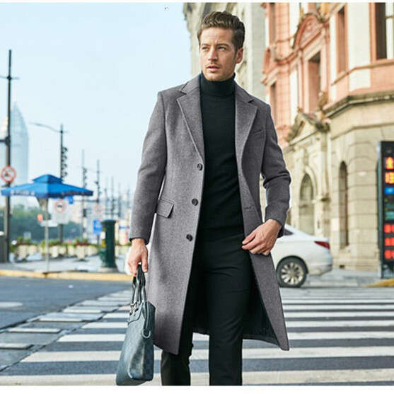 Men's British Men's Long Sleeved Woolen Coat For Autumn Winter, Trendy And Fashionable, With Classic Quality