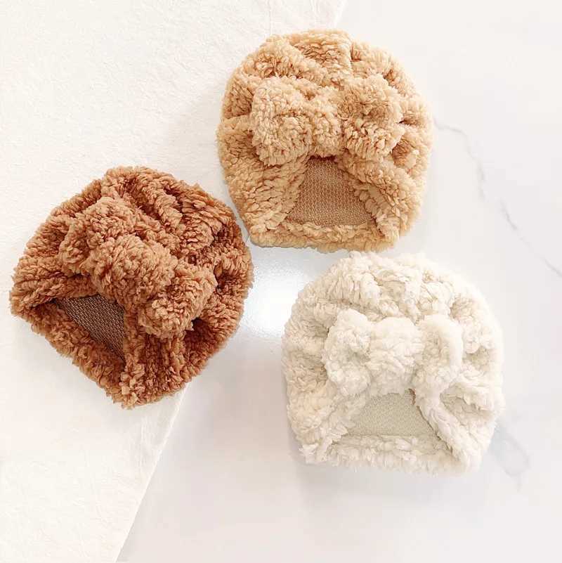 Cute newborn baby hat knot turbo bow fabric thick ear warm baby Indian hat boys and girls soft hat Beanies 2022 winter W241213