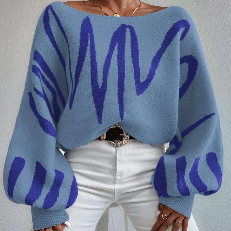 European and American new loose fitting pullover knitted women's lantern sleeve design sense sweater women