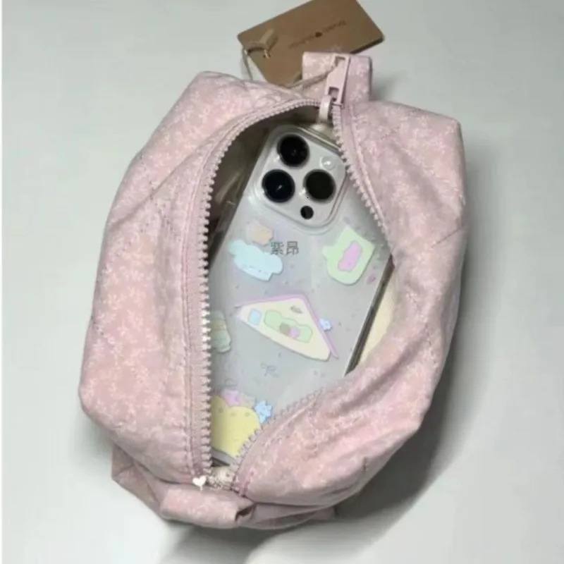 Floral print pink sweet storage bag womens mini bag solid zipper cute makeup bag rectangular student pencil bag fashionable coin wallet 241212