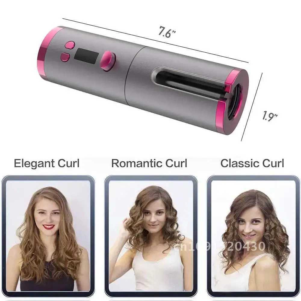 Cordless Automatic Curler Portable Wireless USB Charging Automatic Rotating Ceramic Rod Curling Iron Styling Tool W241214