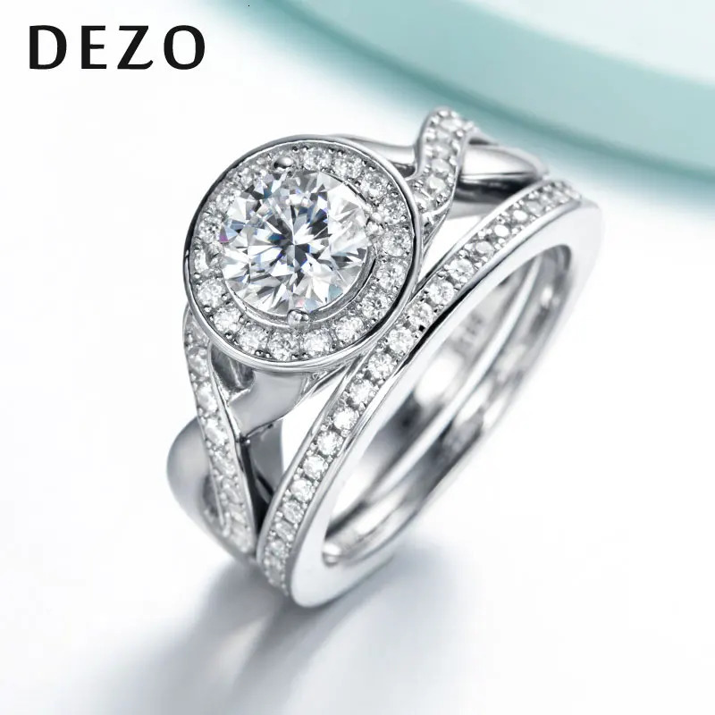 DEZO All S925 Silver Wedding Ring Sets for Women 10ct Main Stone Round Cut D Color GRA Certificate 241213