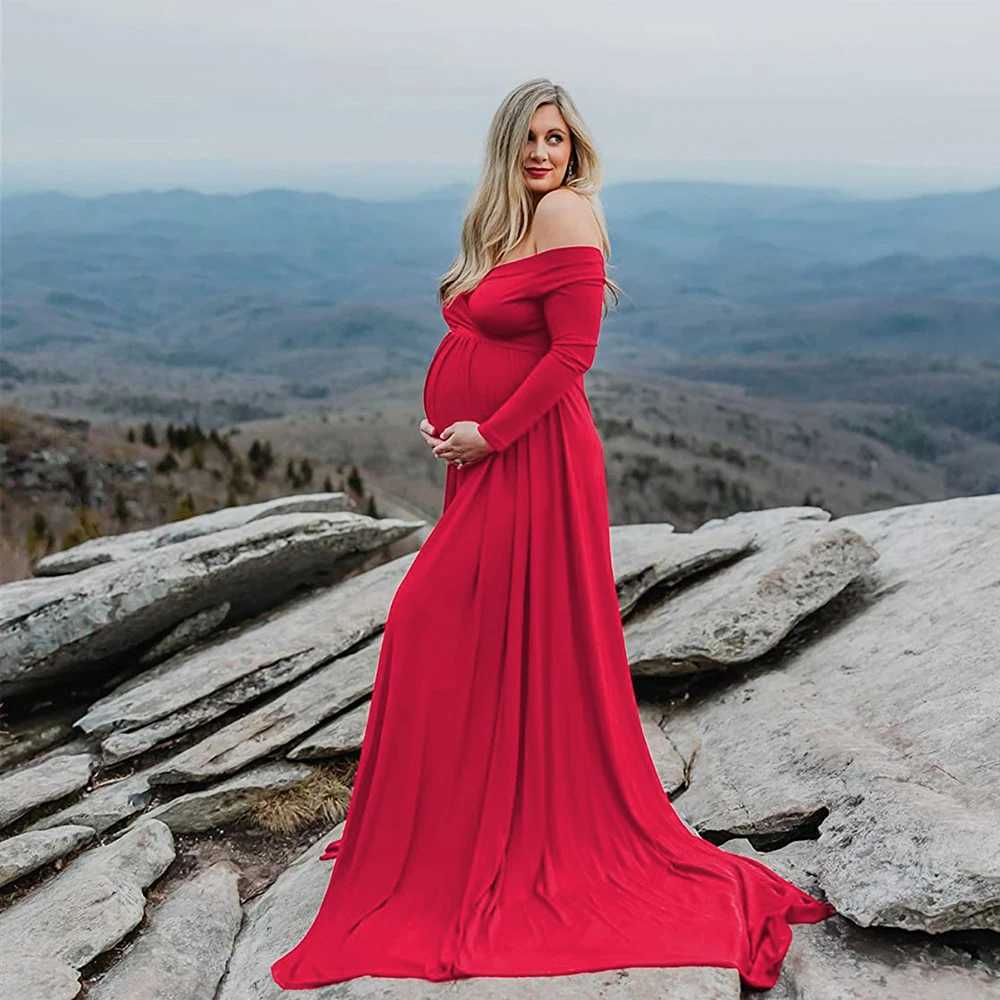 Materni V-neck Gown Long Sleeve Trailing Maxi Dress Elegant Photo Shoot For Pregnant Women PhotographyXJ241213