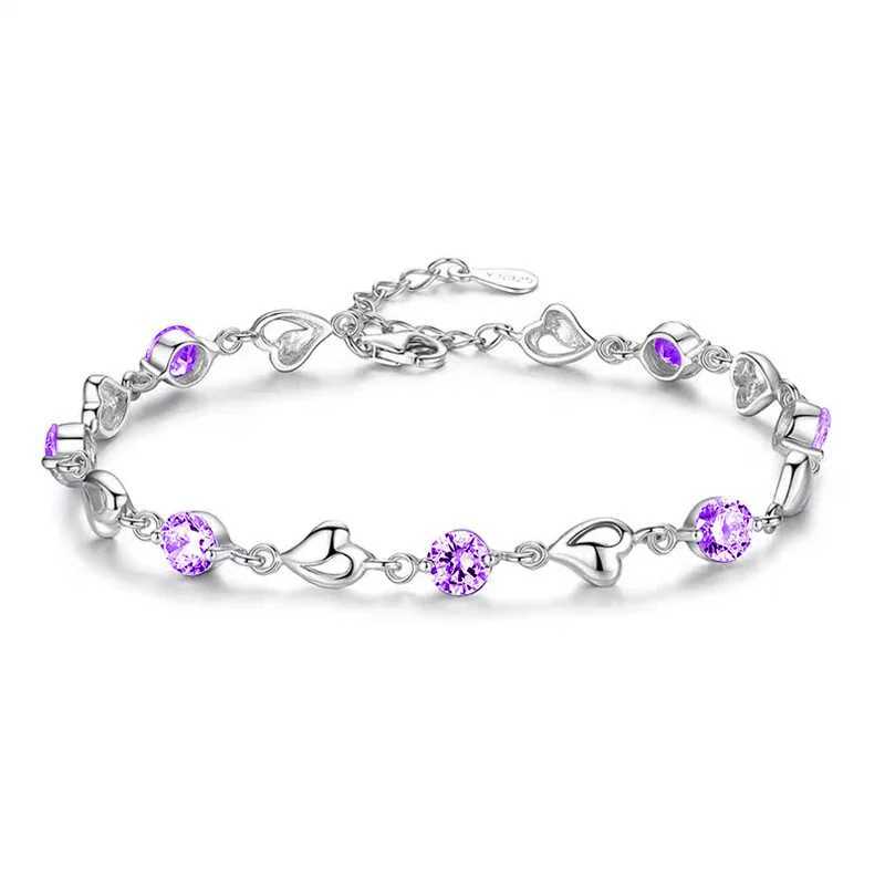 Silver Plated Purple Dazzling Cubic Zirconi Bracelets for Women Girls Fashion Luxury Party Wedding Accories Jewelry GiftsXJ241214