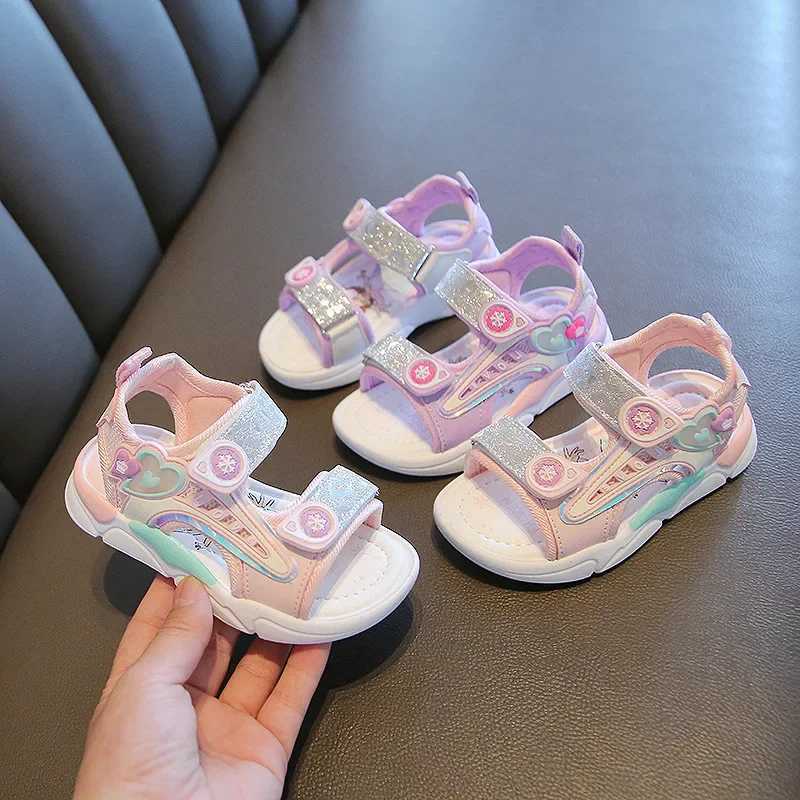 Sandals Sandalias Princess Sandals Summer New Cartoon Girl Shoe Soft Sole Baby Sandals Fashion Beach Shoe Flat Sandals Kid Shoe H241213
