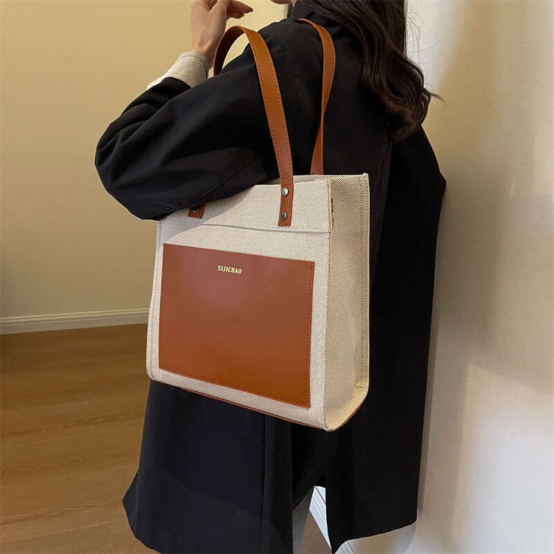 Large Capacity Women's Winter New Fashion Canvas Contrasting Crossbody Bag, Commuting Casual Tote Bag