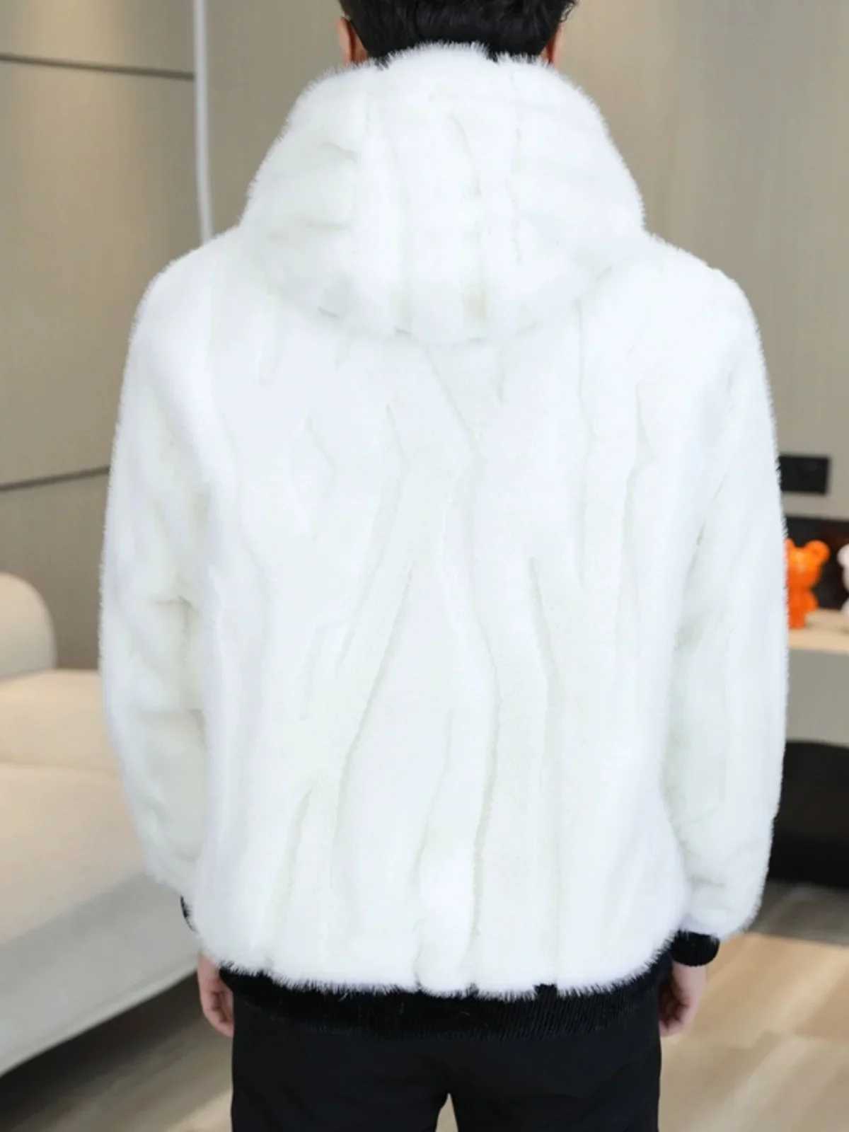 2024 Winter Men New Faux Fur Hooded Coats Mens Korean Thick Warm Short Jackets Male Solid Color Imitation Fur Outerwear G62 W241213