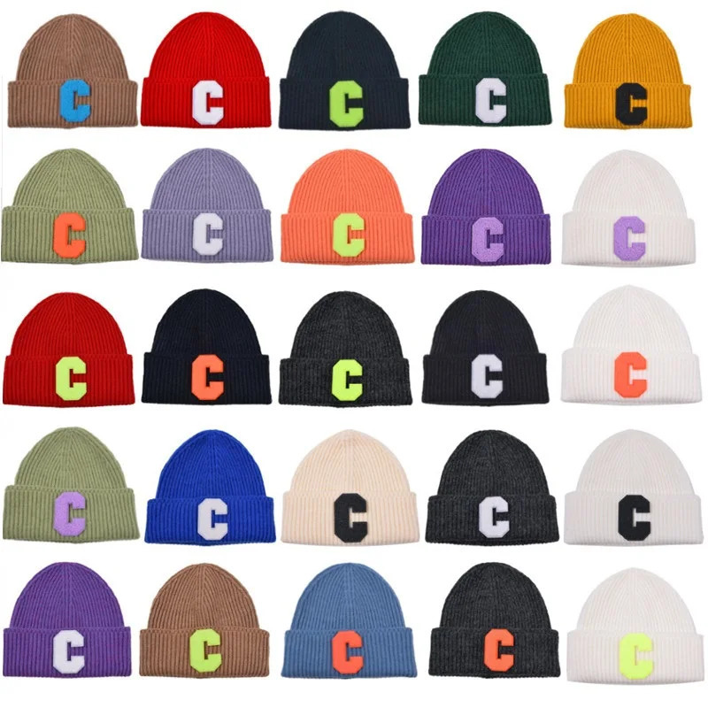 Winter women men solid c letter sports knitted hat Beanie cap Skullies Ski Thickw warm Wool skullcap Caps 241213