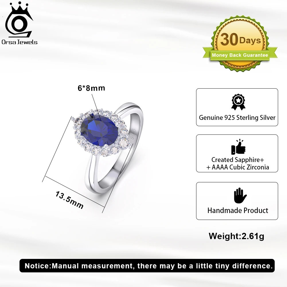 ORSA JEWELS Female 925 Sterling Silver Sapphire Oval Shaped Rings with CZ Cubic Zirconia Gemstone Blue Solitaire Ring Gift LZR09 241214