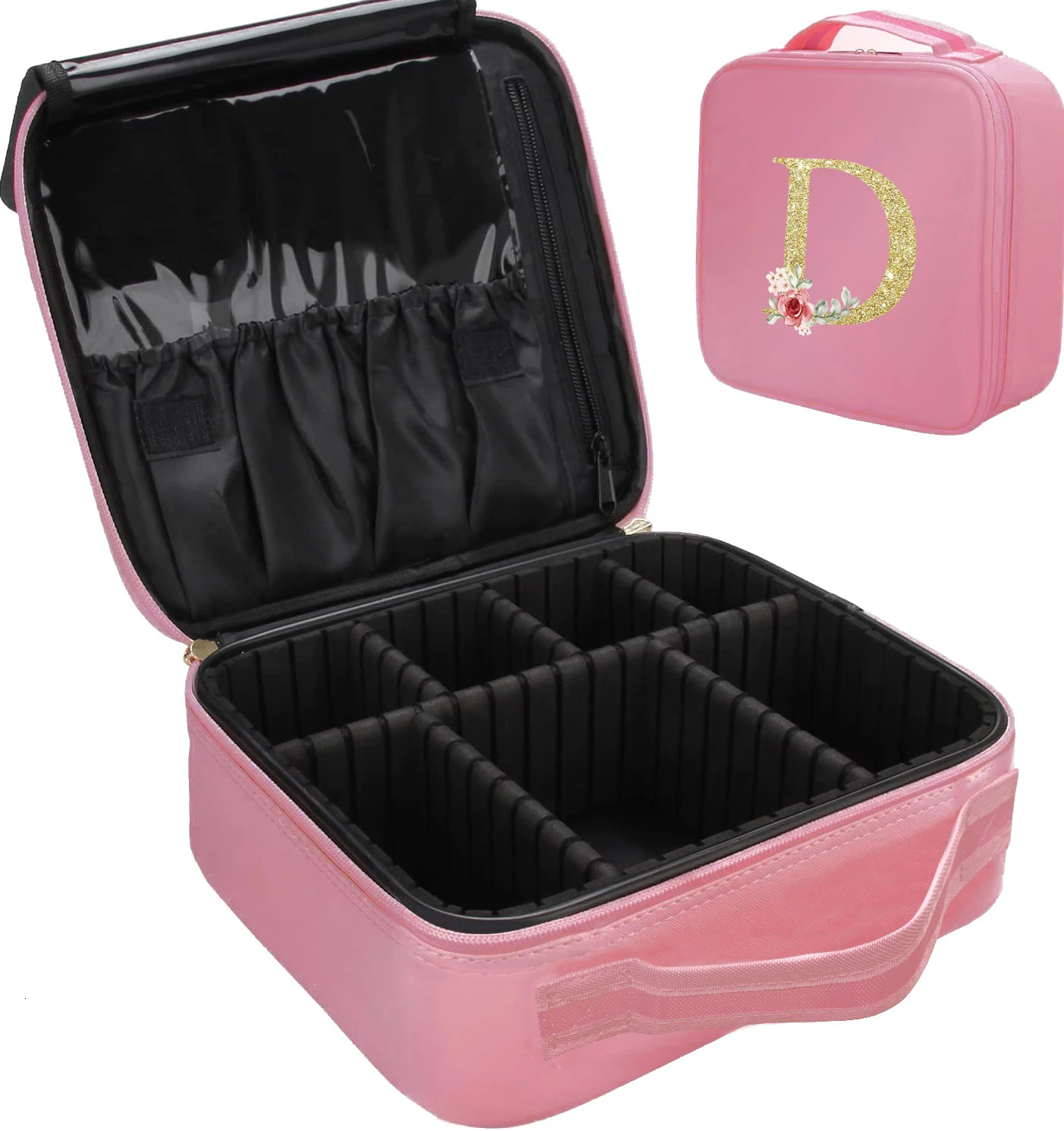 Jinxin Printing and Pink Shell with Adjustable Divider Travel Makeup Bag Large Professional Portable Makeup Bag 241212