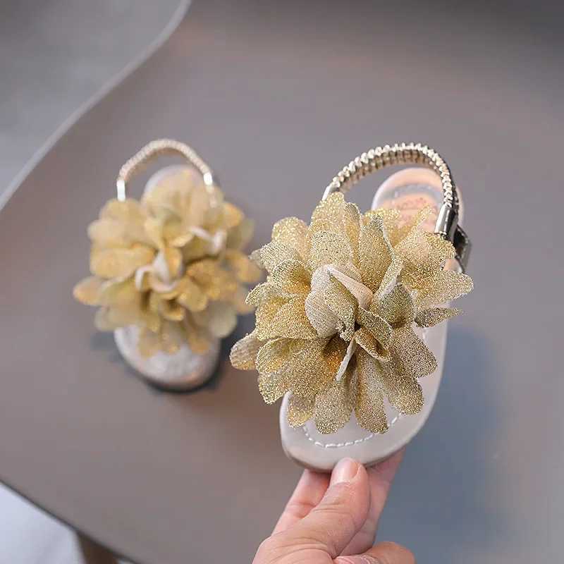 Sandals Flip Flop Girl Toddler Sandals Cute Flower Anti-Slip Little Girls Glitter Petals Slide Princess Wedding Party Dance Shoes H06072 H241213