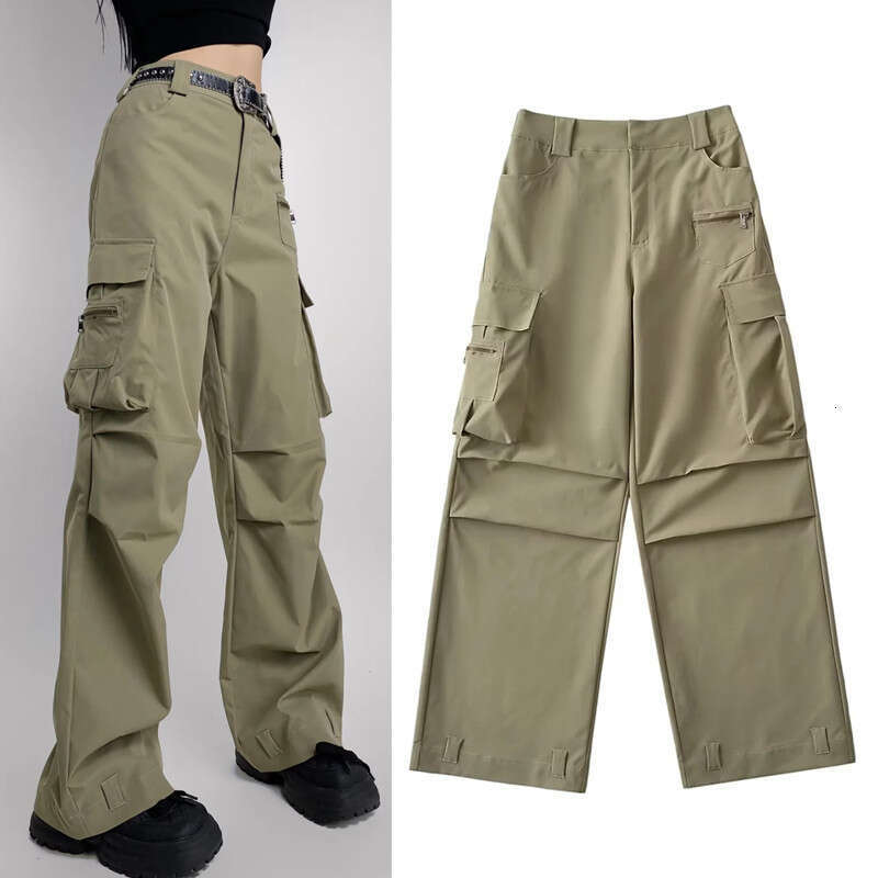 European and American INS retro three-dimensional multi pocket work women's high waist loose slimming straight leg pants trend 2024 new casual ve