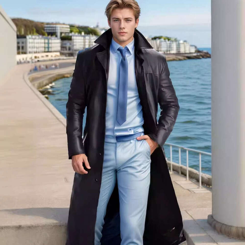 Autumn Male God Fashion Temperament Solid Color Slim Fit PU Extended Leather Jacket Men's Coat Fashionable Quality Classic