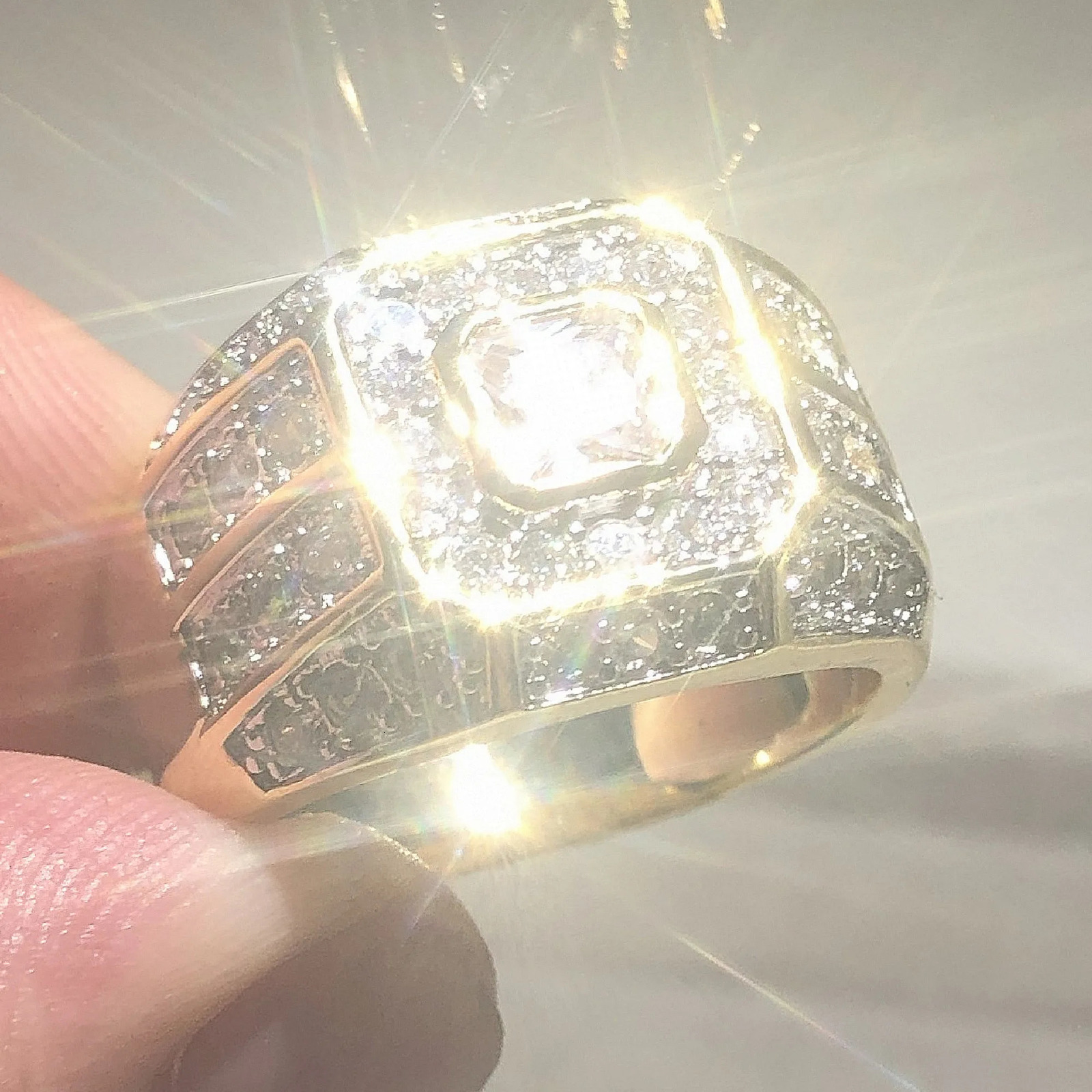 Vintage Real Solid 925 Sterling Silver 14k GOLD Rings for Men Wedding Jewelry Square 2ct Simulated Diamond Ring Gift 241214
