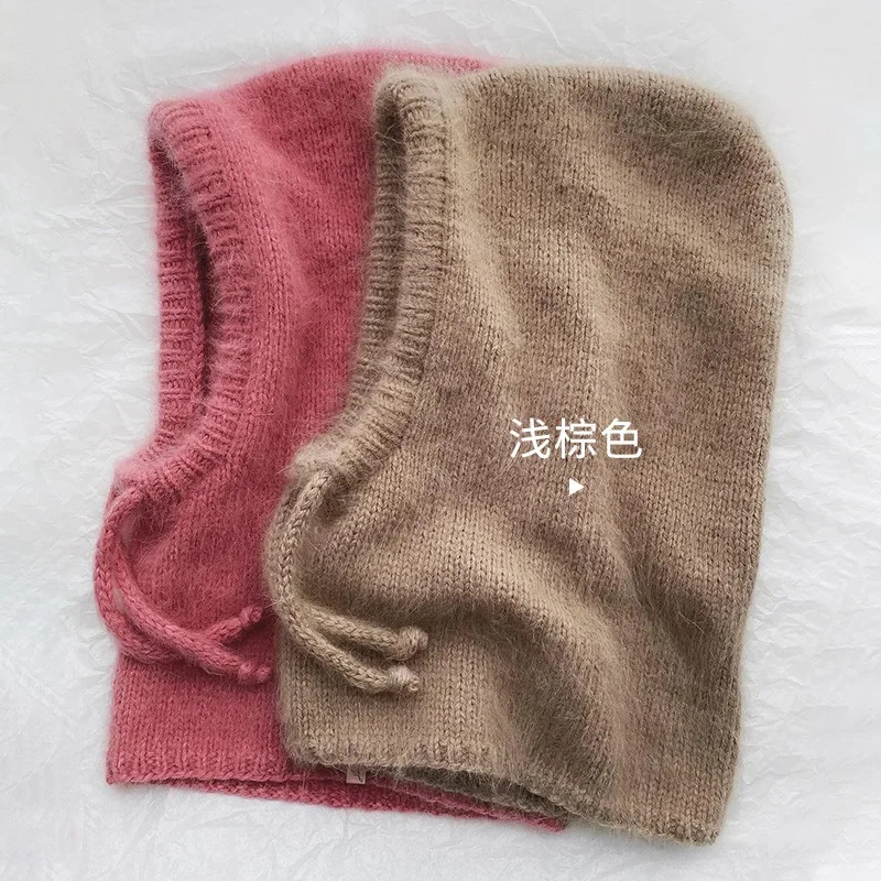 Winter rabbit fur womens hat unisex knitted hooded collar adjustable elastic Balaclava hat Gorros Mujer Invierno 241205