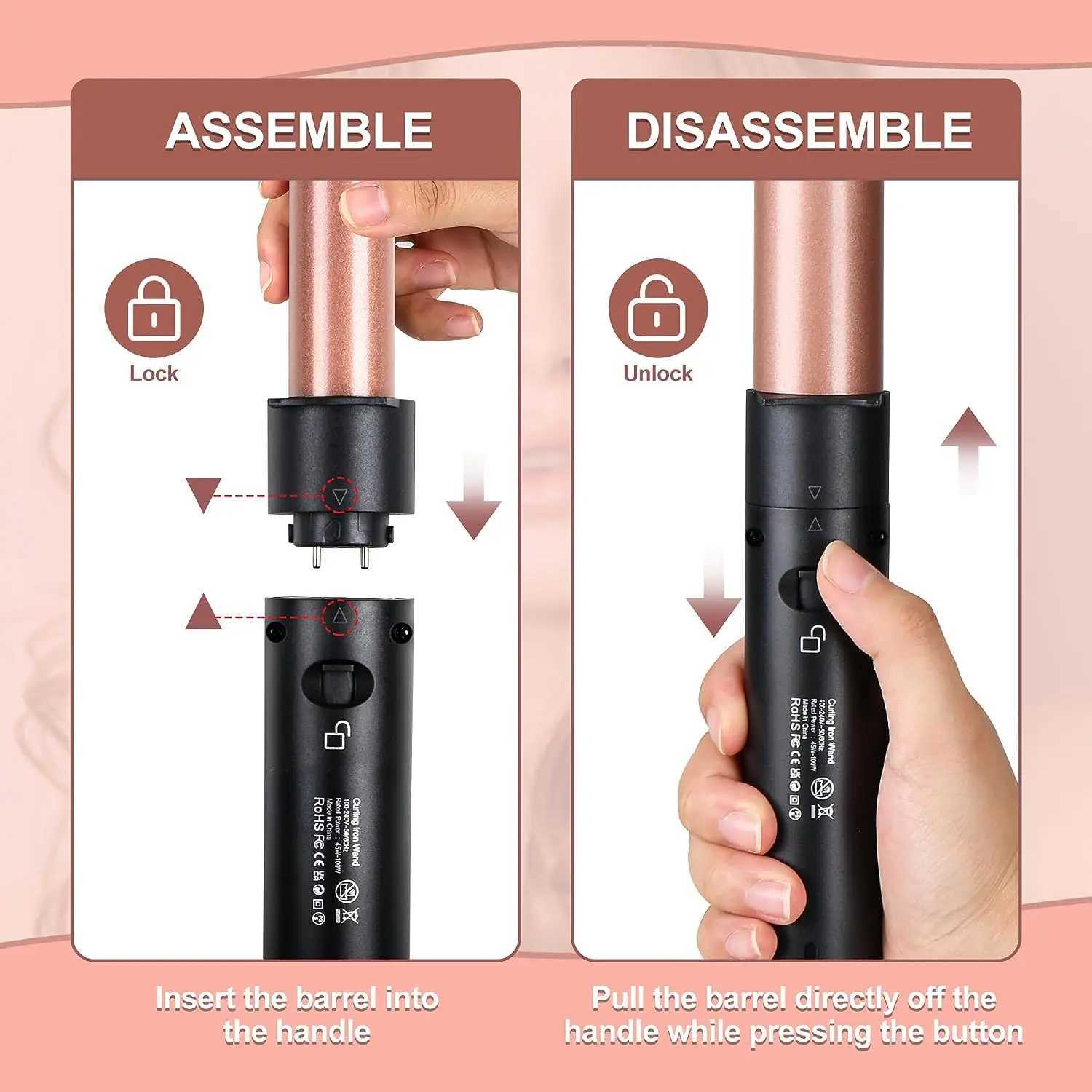 5 in 1 Hair Curling Wand Set Curling Iron with Interchangeable Barrels and Wave Curling Iron Fast Heating Wand Curler W241214