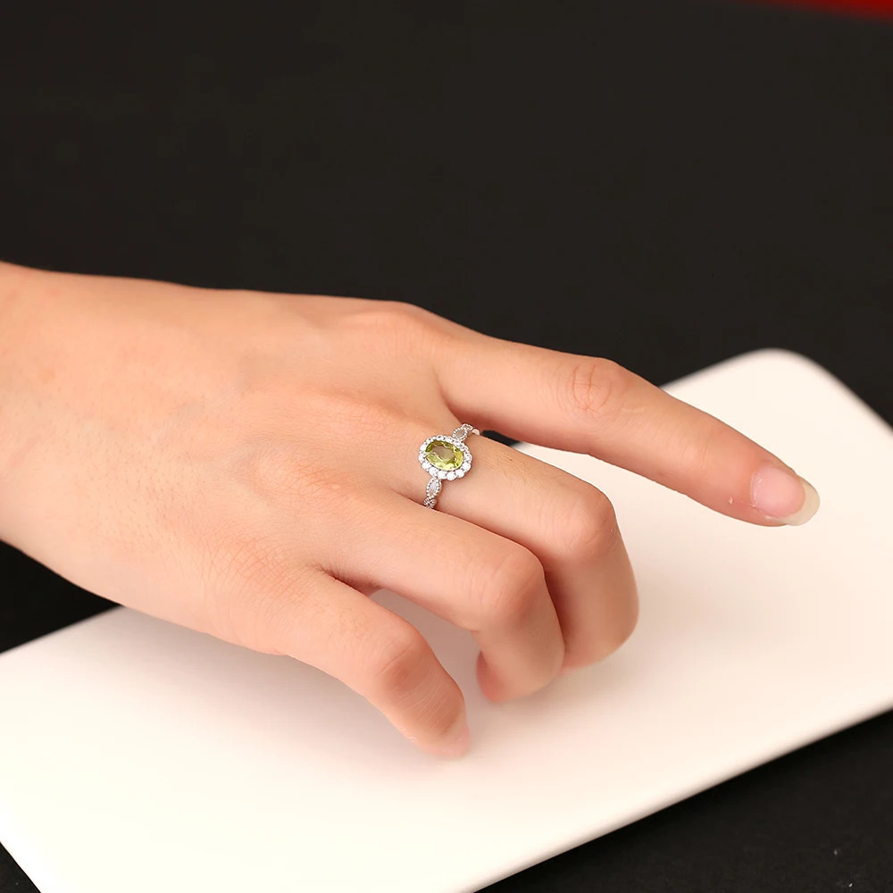 S925 sterling silver ring paired with natural mineral crystal Peridot womens ring adjustable size wedding jewelry accessory 241214