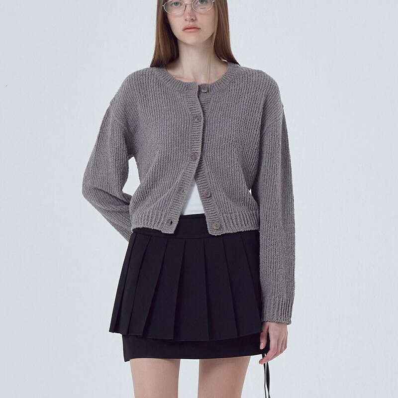 2025 new European and American women's long sleeved round neck button solid color sweater knitted cardigan top for women