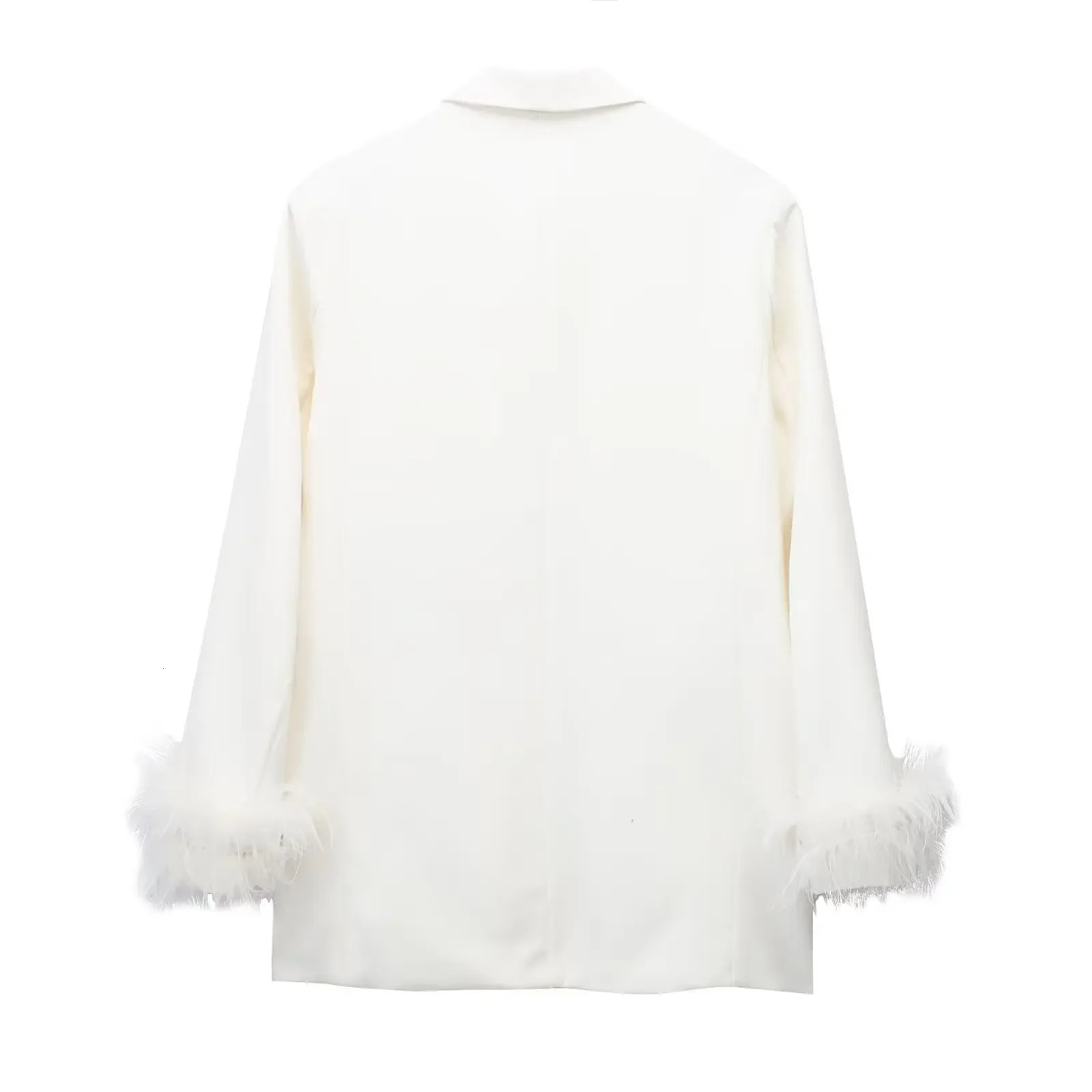 Feather Blazer Woman Black Button Jacket Women Long Sleeve Office Wear Blazers Streetwear Winter Female Coats 241209