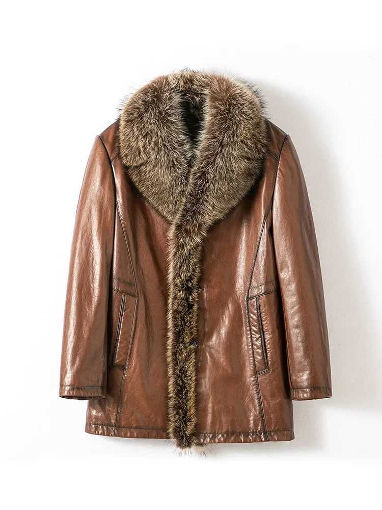 Quick view Wish list Winter Warm Raccoon Dog Fur Collar Coat Man Natural Mink Fur Liner Jacket Men Clothes Casual Sheepskin Real Leather Coats W241213