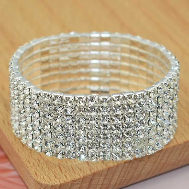 Classic Multiple Shining Rhinestone Crystal Stretch For Women Girls Bridal Wedding Wristband Elastic Bracelet Gold Silver ColorXJ241214
