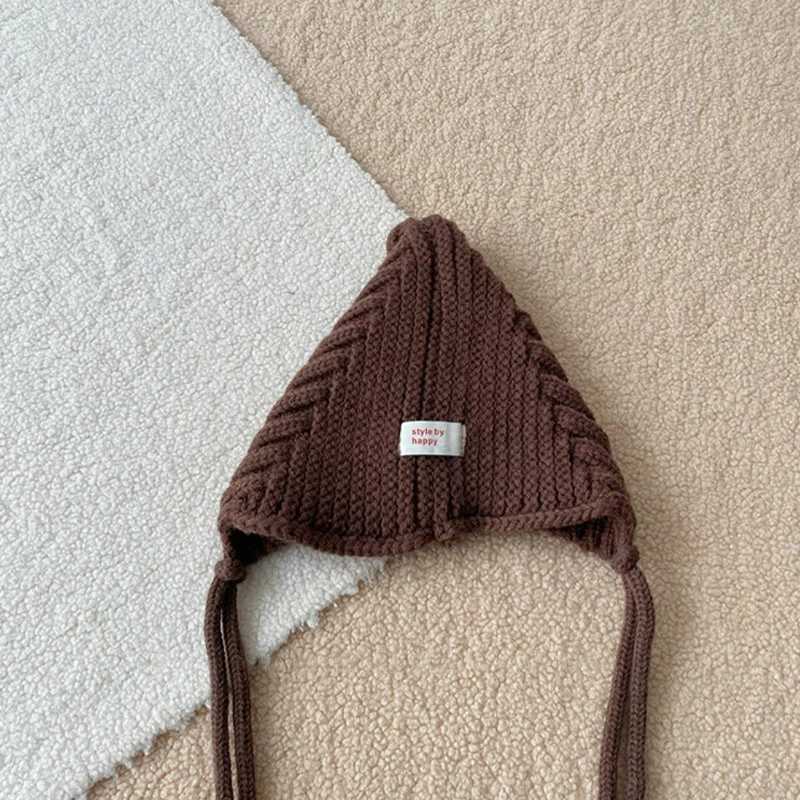 Cute solid color baby hat Beanie winter warm knit baby girl boy ear protection hat children windproof lace hat W241213