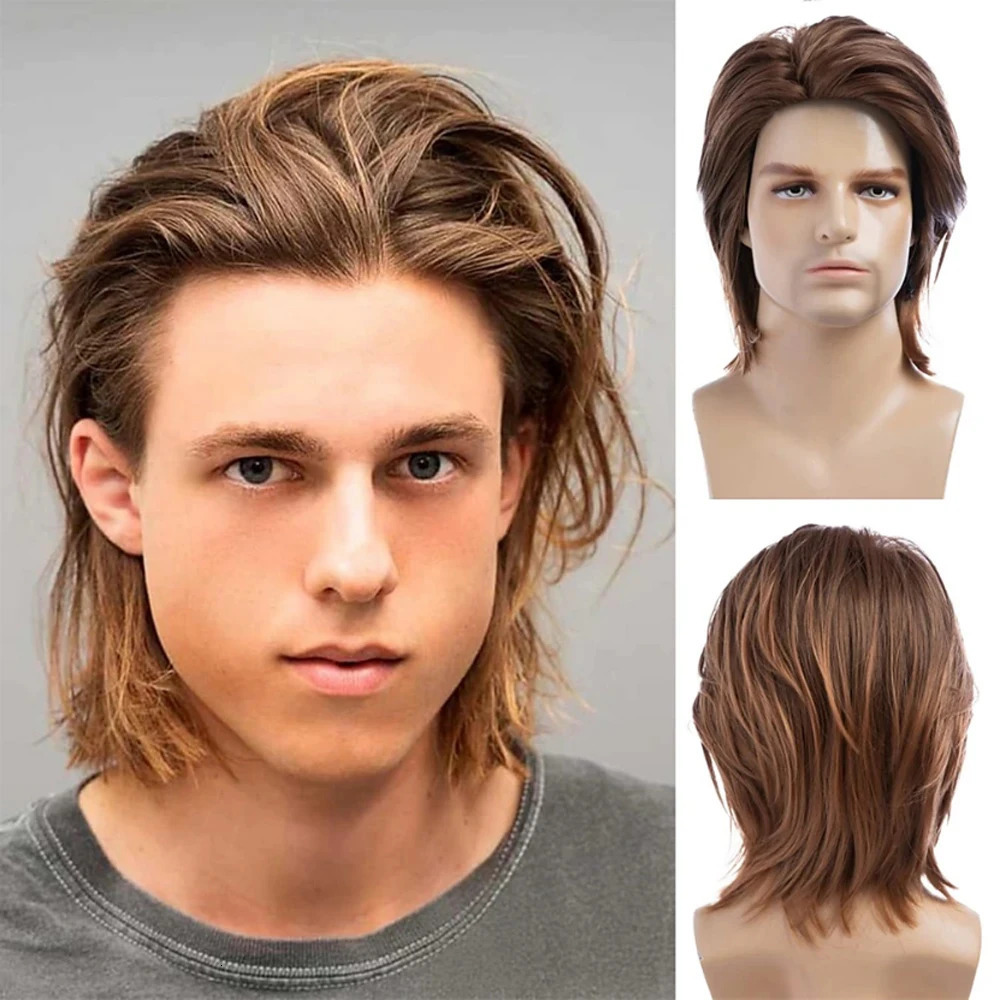 HAIRJOY Men Brown Wig Short Straight Synthetic Hair Halloween Cosplay Costume Party Wigs 241213