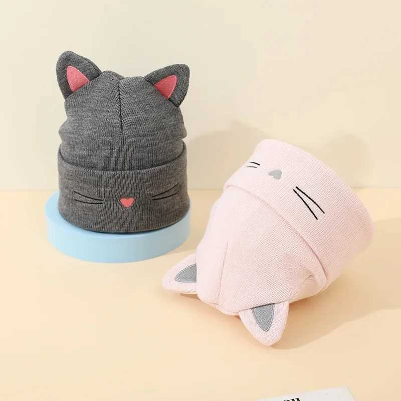 Spring and autumn childrens warm hats Kaii cat Beanie childrens boys and girls warm elastic baby hats 1-5 years clothing accessories W241213