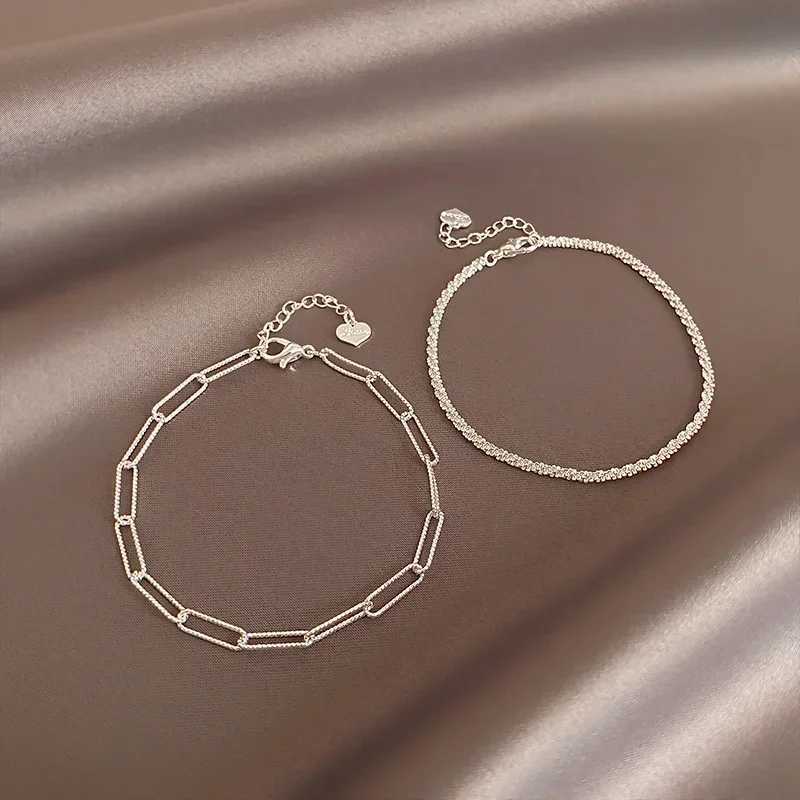 New Fashion Silver Colour Double Layer Bracelet Sparkling Exquisite Simple Women Bracelet Fine Jewelry AccoriesXJ241214