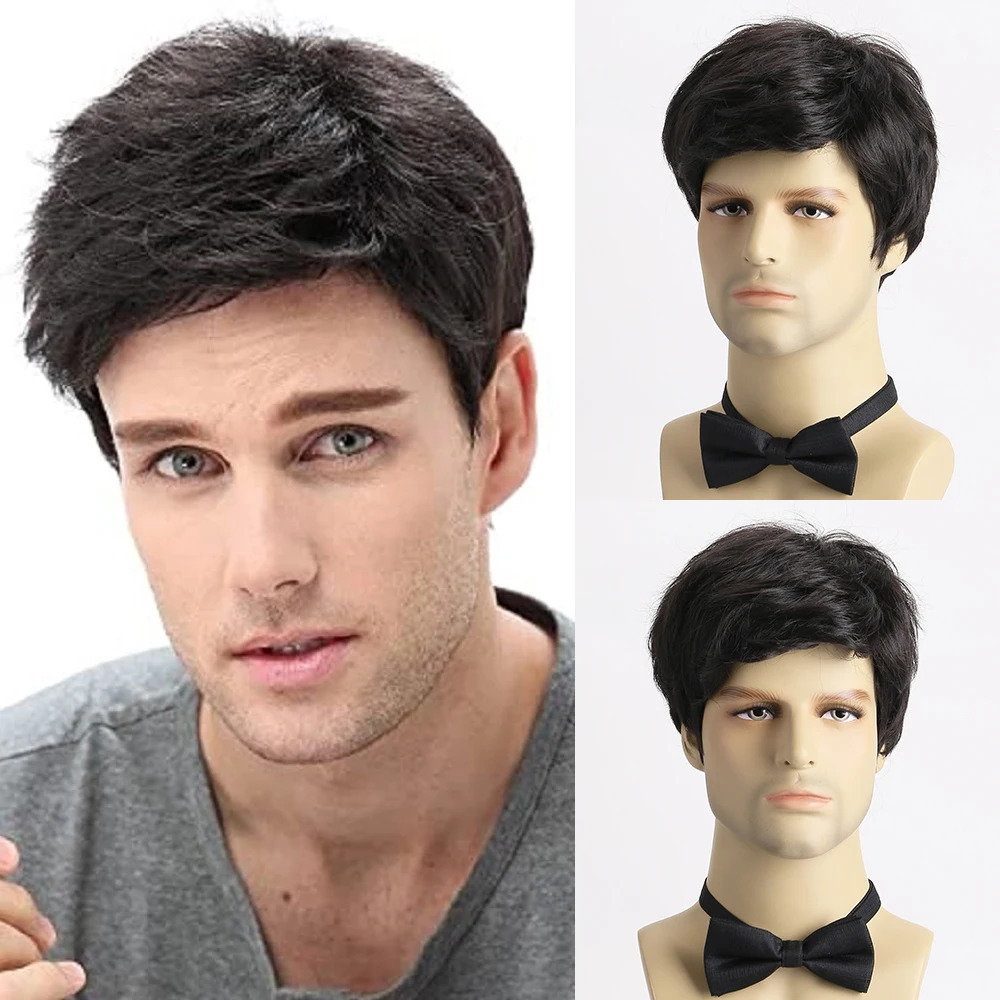 Mens Brown Wigs Natural Fluffy Layered Synthetic Hair For Men Male Halloween Daily Use Wig 241213