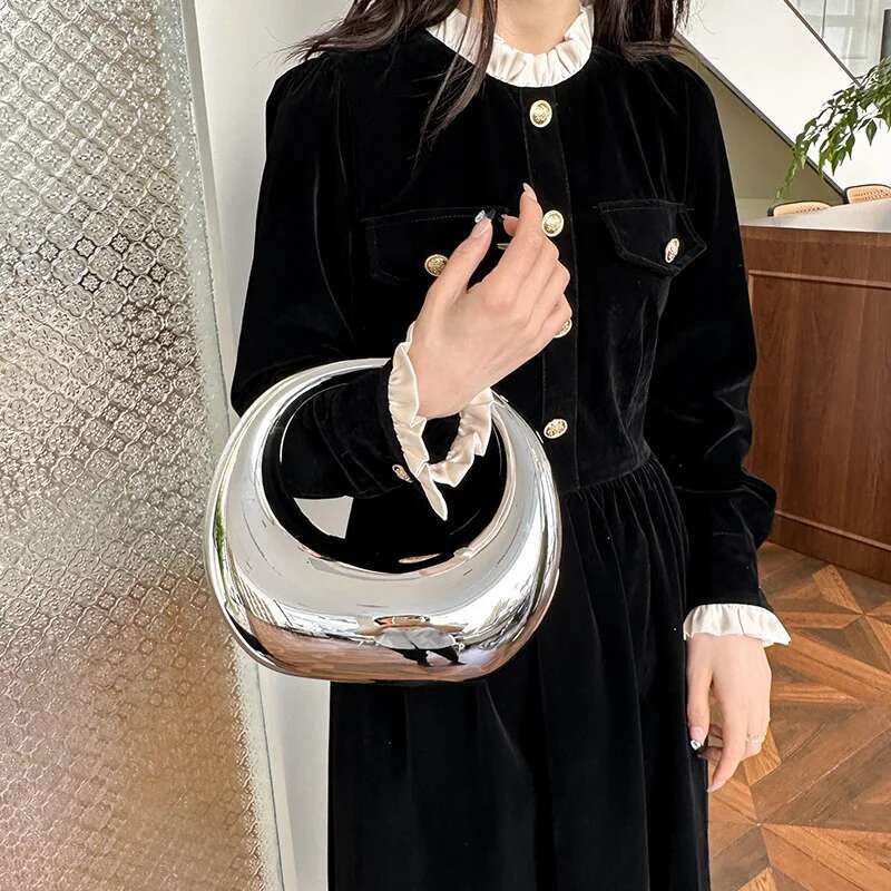 New Golden Evening for Women PVC Wrist Bag Dinner Party Wedding Round Handle Clutch Purse 2024 Designer Handbag