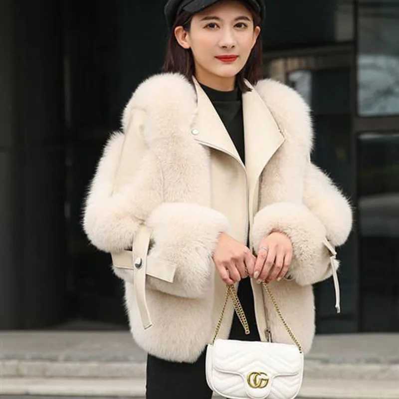 New Womens Fur Integrated Motorcycle Jacket Winter Warm Imitation Fur Coat Fashion Snow Womens Wear resistant Fur Coat X241214