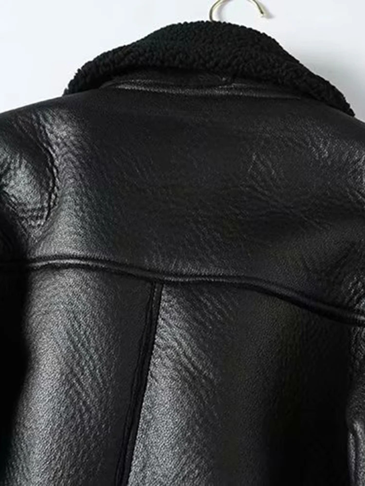 TRAF winter coat womens thick synthetic leather fur sheepskin womens fur jacket pilot coat Casaco Feminino 241210