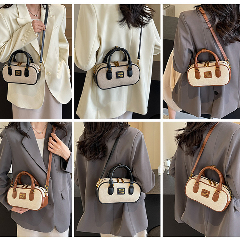 2025 New Designer Letter Min Mini Boston Bag Shoulder Crossbody Tote Handbag Y2k Purses Leather Black Free Shipping