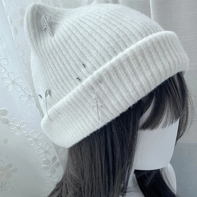 Womens Knitted Bean Hat Y2K Cat Ear Hat Womens Knitted Bean Hat Womens Knitted Bean Hat 241205