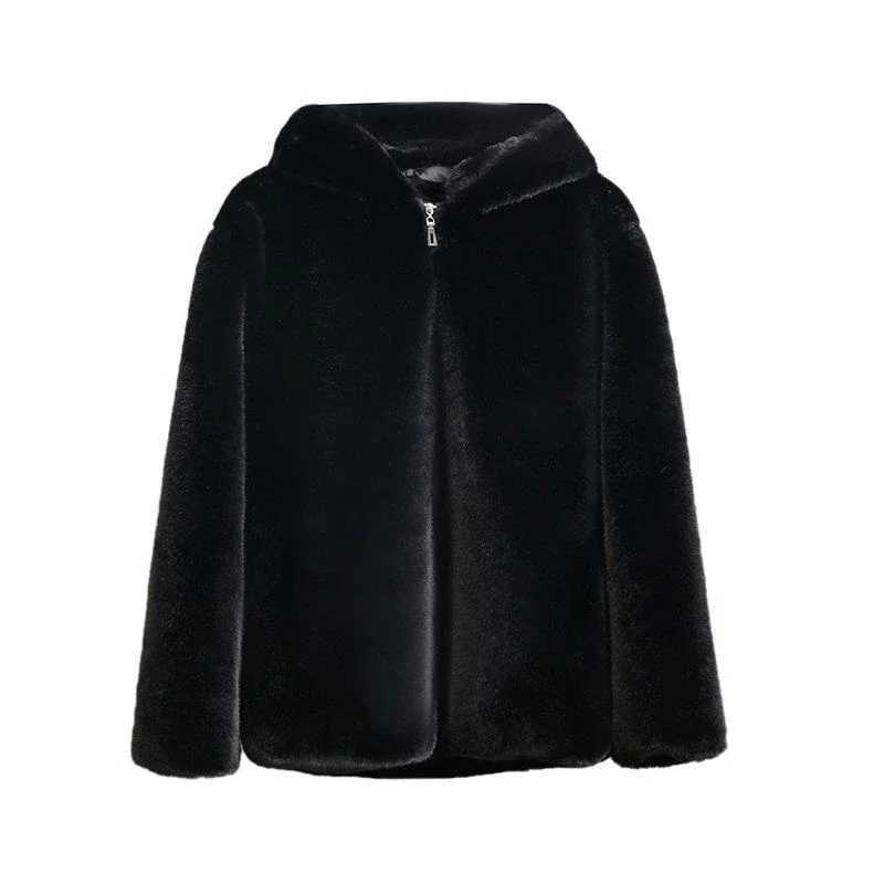 Mens winter faux fur coat black hooded faux fur leather jacket thin and warm fluffy windproof jacket mens zipper top mens jacket W241213