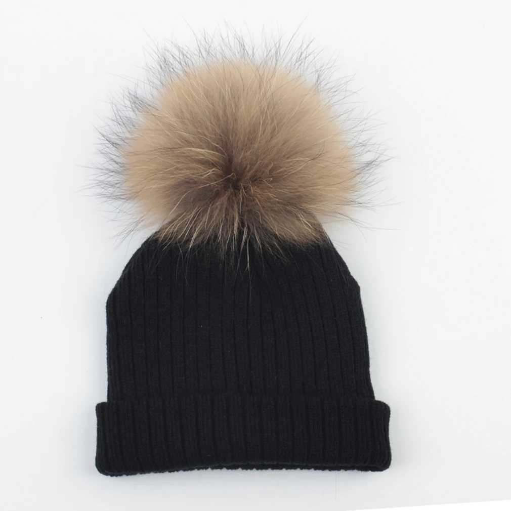 Autumn and Winter Newborn Baby Beanie Hat with Real Fur Pompom Children Beanies Crochet Kids Knitted Hats Baby Boy Accessories W241213