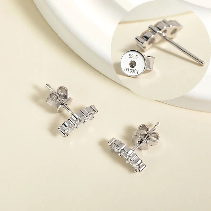 Halaile D Color 3MM Full S925 Sterling Silver Stud Earrings with GRA Classic Fine Jewelry Womens Dainty Trendy Gift 241214