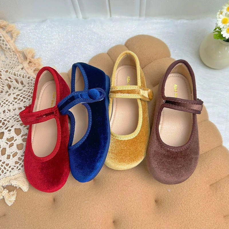 Kids Shoes Baby Girls Shoes Girls Mary Janes Vintage Velvet Casual Flats Children Footwear Toddler Infant First Step 4-12 Years 241213