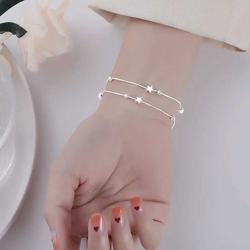 Original 925 Sterling Silver Stars Bead Bracelets for Women Korean Adjustable Charm Lucky Bead Bracelet Luxury Party JewelryXJ241214