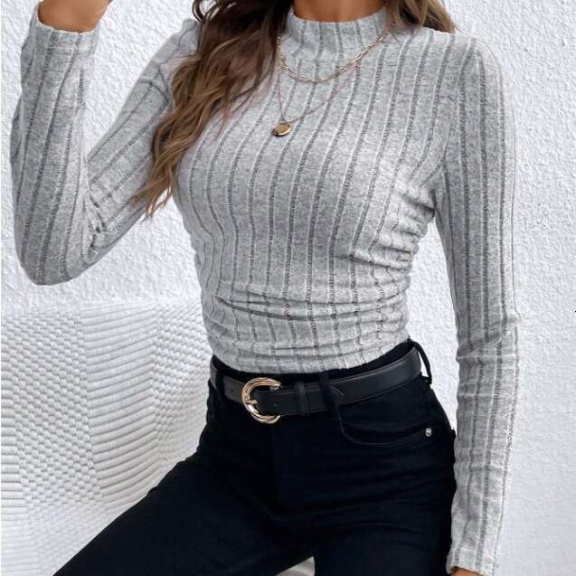 2023 autumn and winter women's clothing hot selg slim fit base pit stripe fleece T-shirt for women