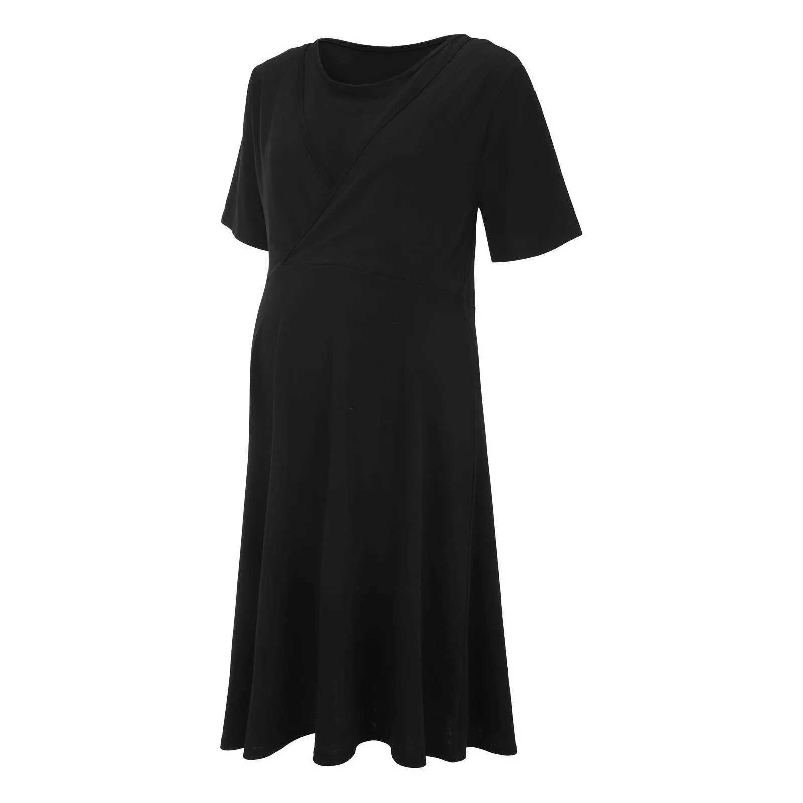 Womens Outfits Summer Leisure Fashion Solid Color Functional Mom Breastfeeding Short Sleeve Dress Clothes For Pregnant WomenXJ241213