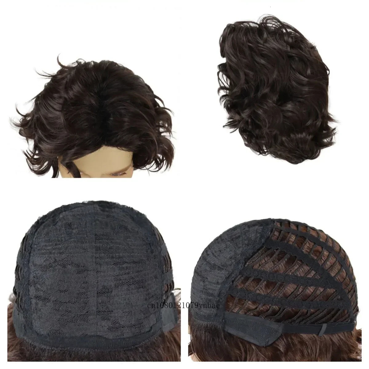 Dark Brown Wigs for Men Synthetic Hair Curly Wig with Side Bangs Short Male Wig Cosplay Carnival Party Costume Wig Casual Style 241213