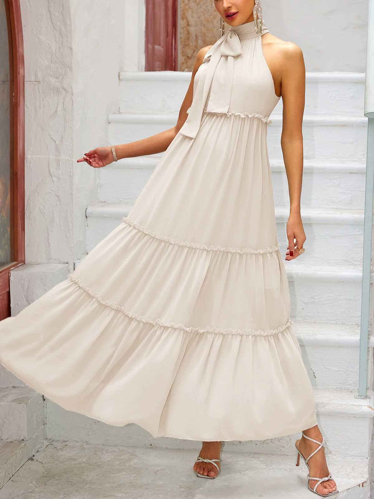 ItsRoya Chiffon O Neck Casual Materni Dress Loose Ruffle Pregnant Photography Props Dresses Sleeveless Women Dress With RibbonXJ241213
