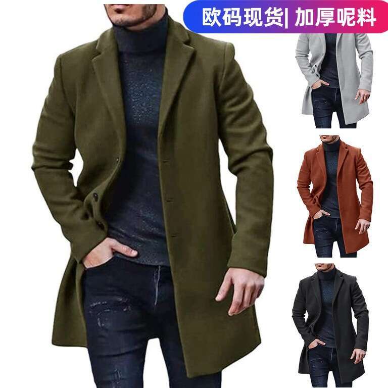Men's Men's Woolen Mid Length Windbreaker Coat, Colored And Multi Size Fashionable Quality Classic