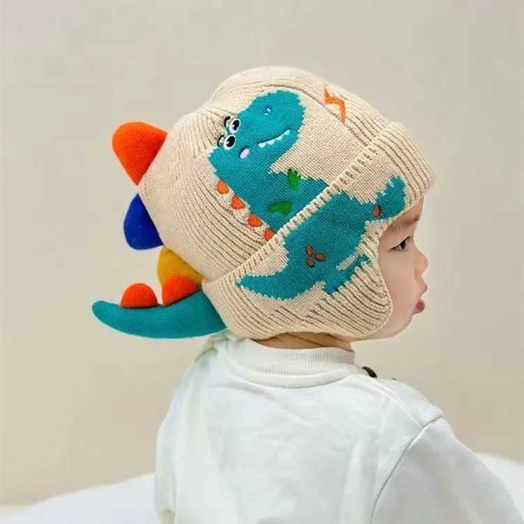 Baby Wool Hat Cute Dinosaur Protection Hat Children Winter Thickened Warm Knitted Korean Version of The Baby Hat W241213