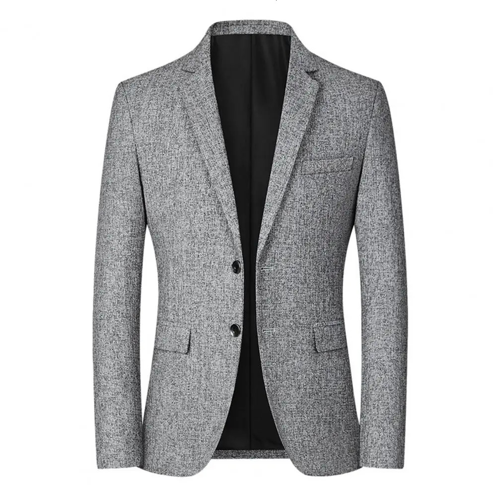 Men Blazer Solid Color Singlebreasted Autumn Winter Lapel Buttons Suit Jacket for Daily Wear 241211