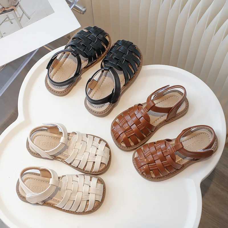 Sandals Girls Hollow Capped Toe Sandals Non-slip Children Summer Beach Shoes Kids Gladiator Sandals Solid Color Kids Shoes Girl H05254 H241213