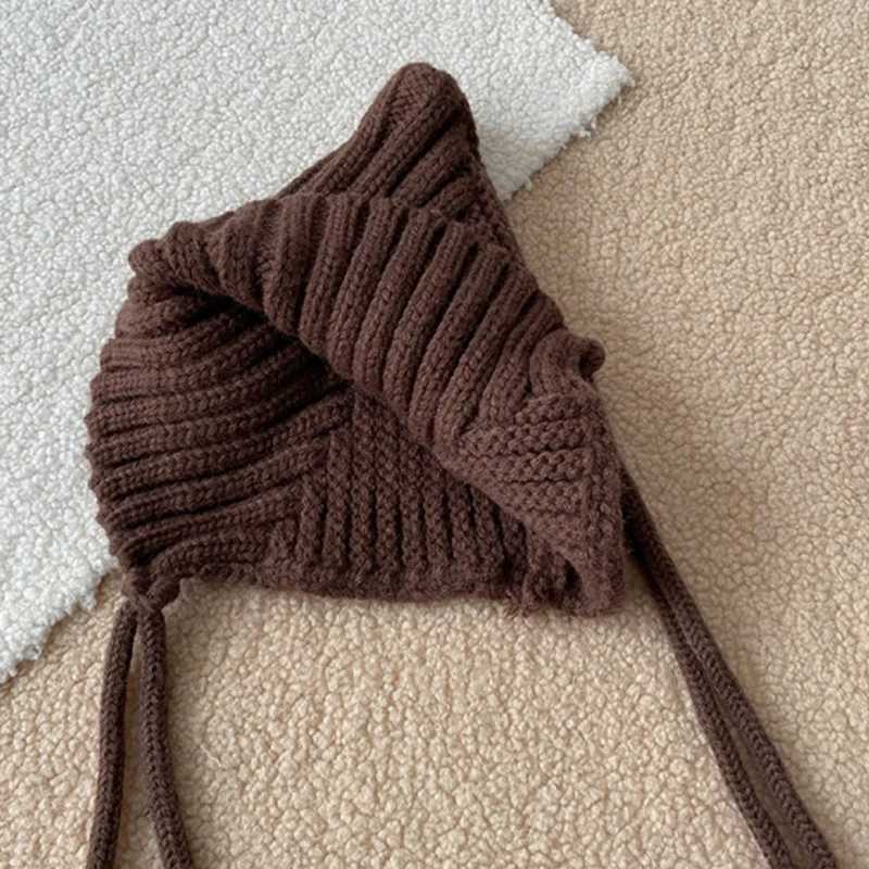 Cute solid color baby hat Beanie winter warm knit baby girl boy ear protection hat children windproof lace hat W241213