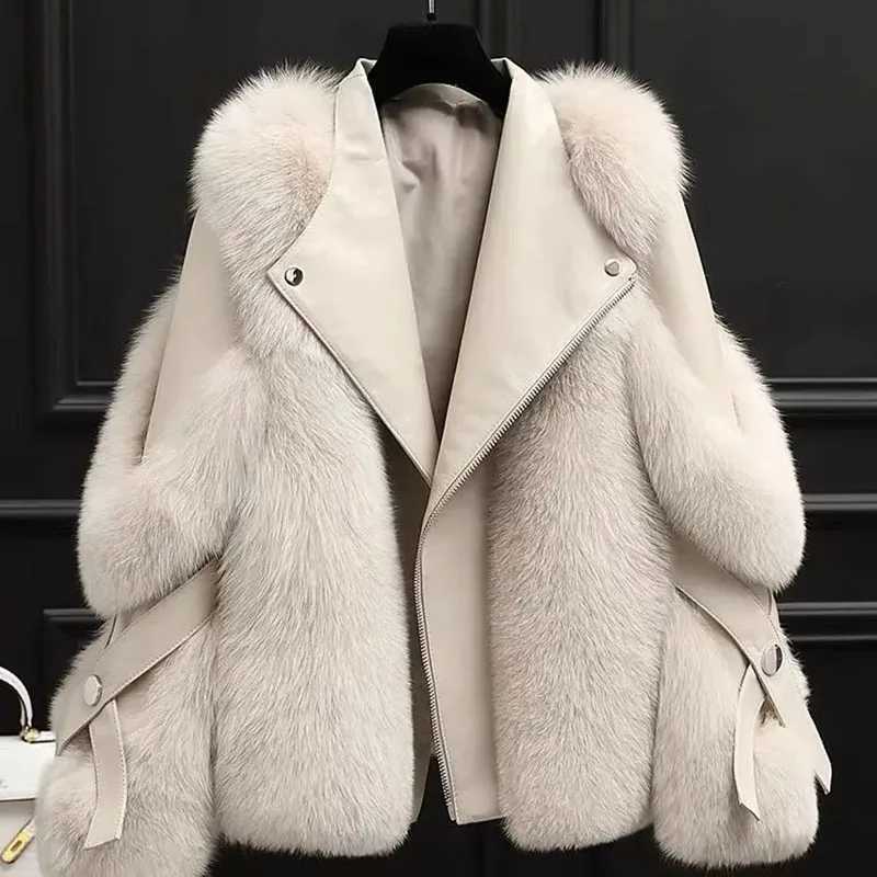New Womens Fur Integrated Motorcycle Jacket Winter Warm Imitation Fur Coat Fashion Snow Womens Wear resistant Fur Coat X241214
